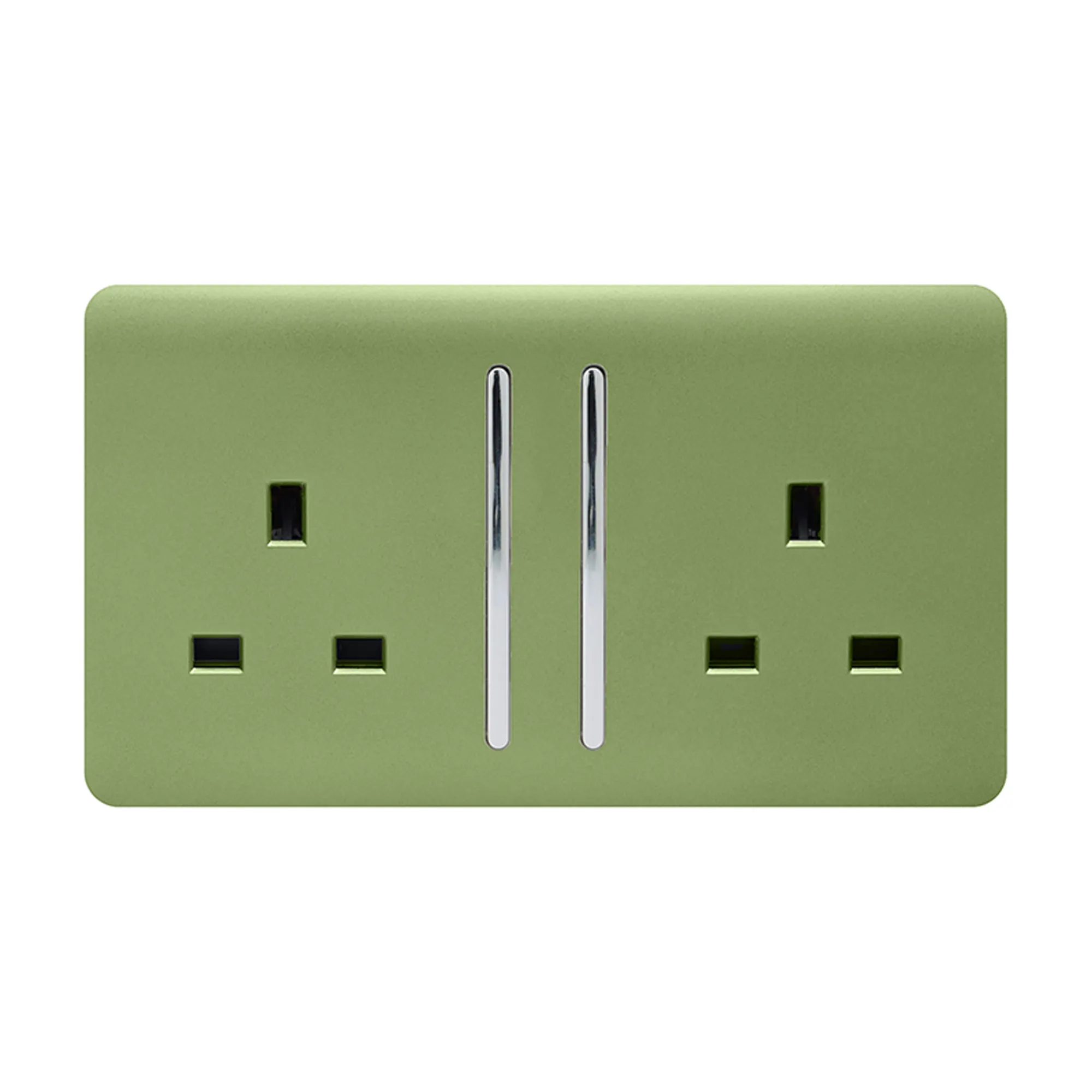2 Gang 13Amp Long Switched Double Socket Moss Green